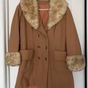 Sears Camel Penny Lane Coat with Faux Fur Trim